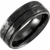 T52146 / Titanium / 11 / 8 Mm / Polished / Grooved Band With Hammered Finish