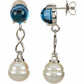 AquarellaÂ® South Sea Cultured Pearl & London Blue Topaz Earrings or Semi-Mount