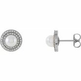 Freshwater Cultured Pearl & Diamond Halo-Styled Earrings or Mounting