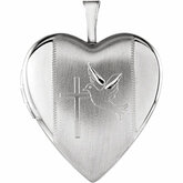 Heart Locket Engraved with Cross and Dove
