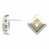 Two-Tone Button Earring Mounting for Square/Princess Center