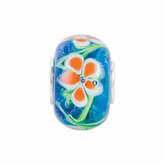 KeraÂ® Blue with Orange Flower Glass Bead