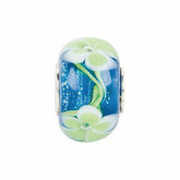 KeraÂ® Blue with Green Flower Glass Bead