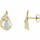 Opal Cabochon & Diamond Earrings
