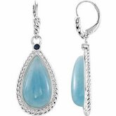 Milky Aquamarine & Blue Sapphire Lever Back Earrings