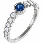653472 / Set / 14K White / Polished / Genuine Blue Sapphire And 1 / 2 Ctw Diamond Ring