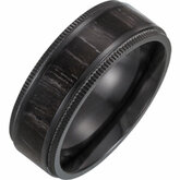 Black Titanium Coin Edge Comfort Fit Band with Oak Wood Inlay